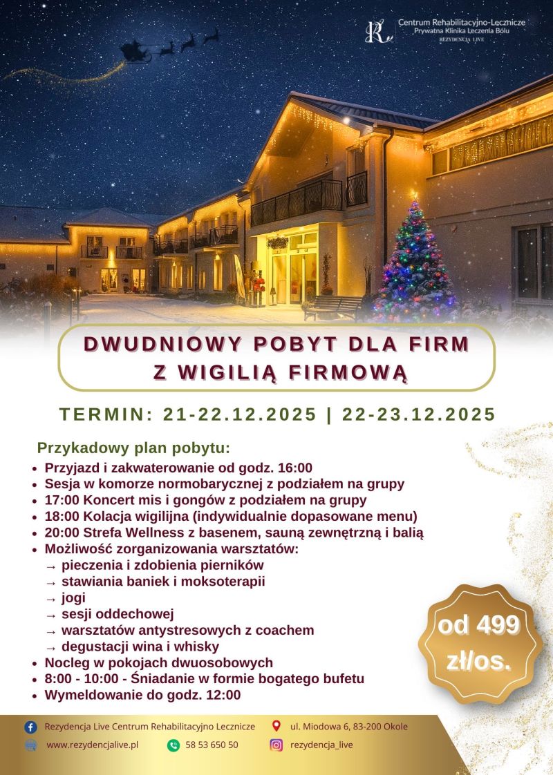Dwudniowy pobyt dla firm z Wigilią Firmową