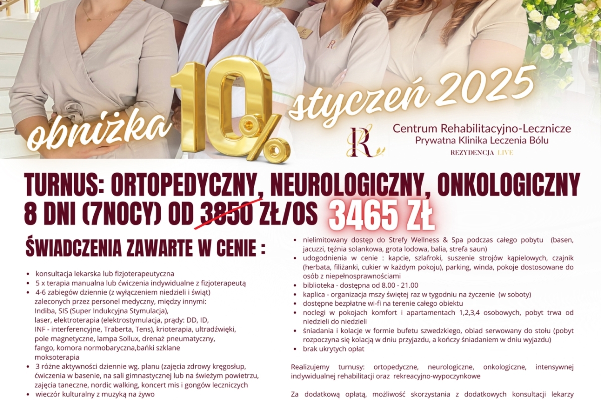 Pełny Turnus Rehabilitacyjny 2025 8 dni (7nocy)...